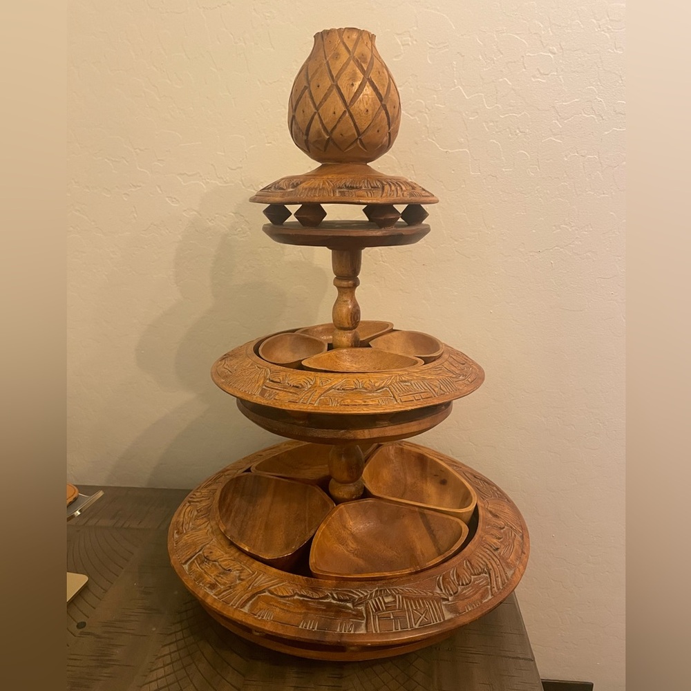 Vintage Monkey Pod Snack Tower